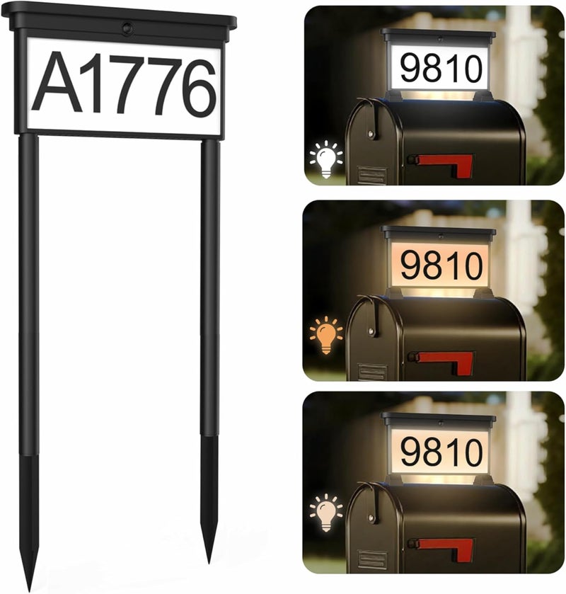 LumiZen New Upgraded Solar Address Sign,Double Sided Glow House Numbers with Auto On/Off, 3-Color Lighting Modes Mailbox Number Plaque Waterproof, Dual Stakes for Home Yard Driveway - Image 1